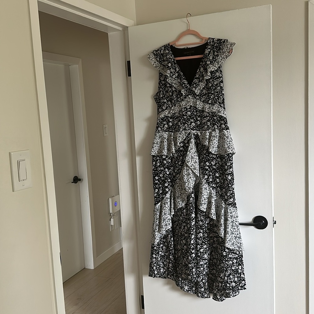 ENDLESS ROSE Dot Floral Contrast Midi Ruffle Dress - Picture 3 of 9
